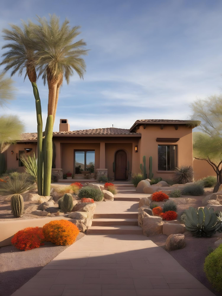 residential home with southwestern desert landscaping